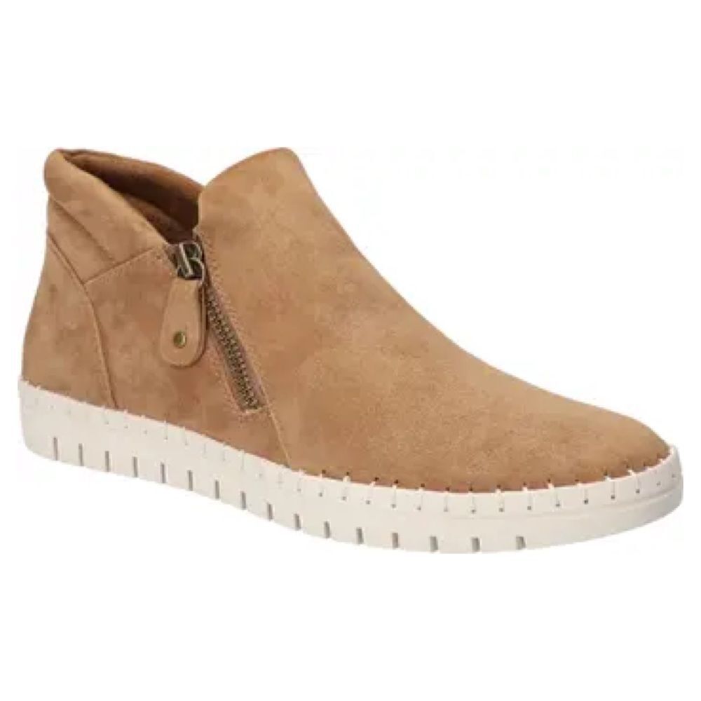 Bella Vita Tan Suede Zip-Accent Ankle Boot with White Sole